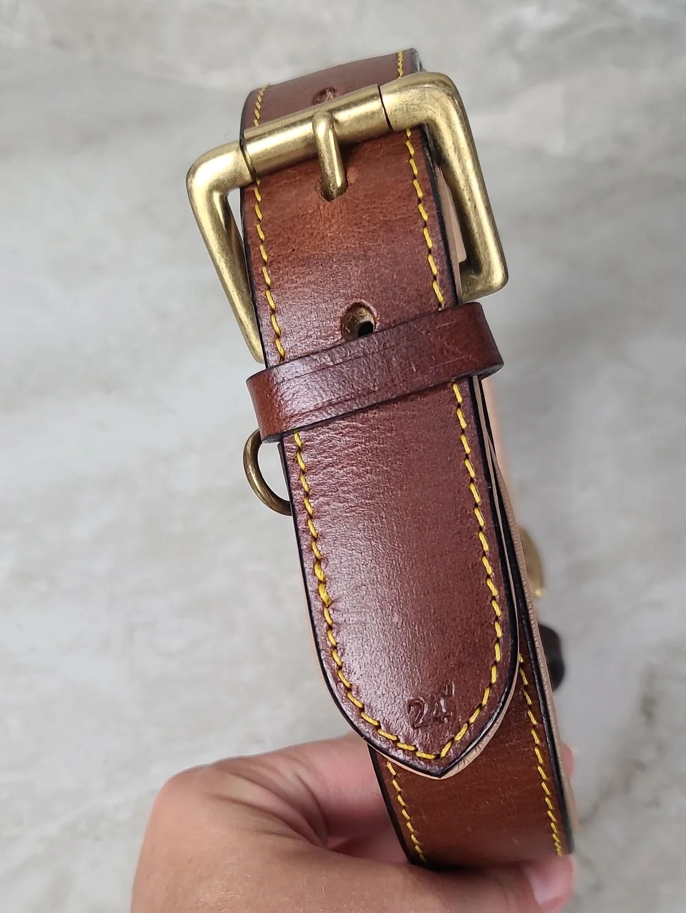 Soft Touch Collars Two-Tone Brown Leather Belt-Style Dog Collar Brass Buckle 24